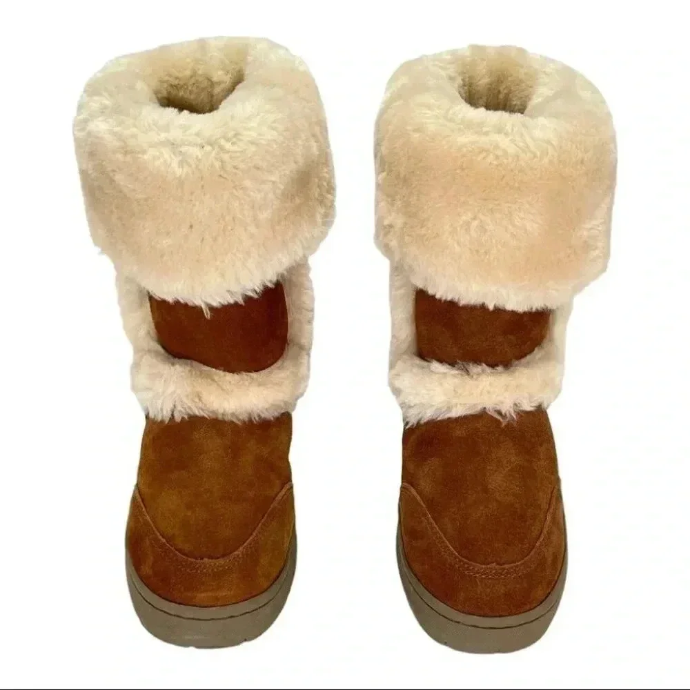 Style & Co Witty Tan Suede Leather Faux Fur Medium Width Womens Boots